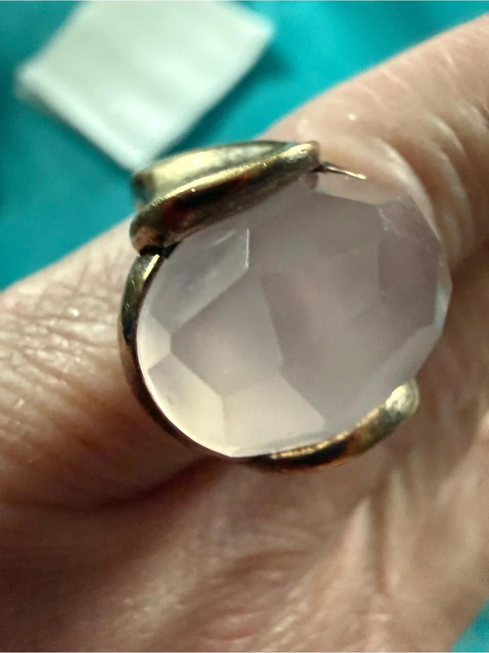 J& T 925 Sterling Silver Gold Vermeil Faceted Rose Quartz Statement Ring Sz 6
